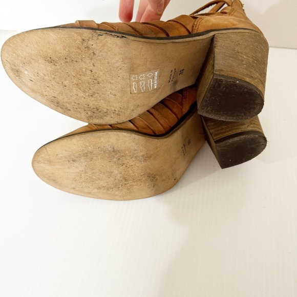 Free People Brown Hybrid Block Heel Ankle Strappy Leather Boots 38 EU or 7.5 US - Picture 8 of 10